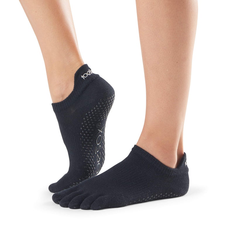 toesox Low Rise Full Toe Grip Socks for Women - Non Slip Ankle Five Toe Barefoot Socks For Barre Yoga Pilates and Ballet - Black, Large - Image 1